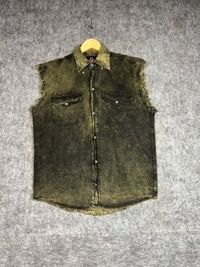Biker’s Club green denim vest Size XL #biker #denim